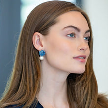 Load image into Gallery viewer, Model wears Liz Cotton Pearl Blue Earrings_m donohue collection