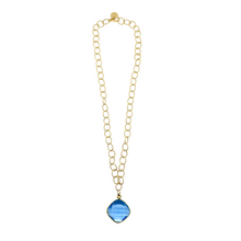Load image into Gallery viewer, Elegant gold plated chain with faceted Blue Quartz gemstone drop_m donohue collection