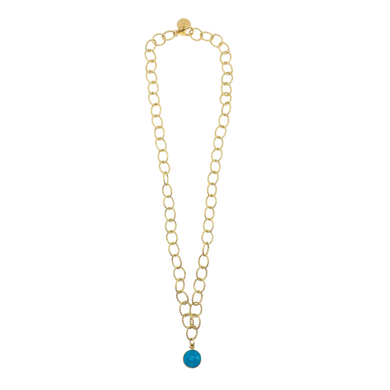 Gold plated chain with Teal Quartz gemstone drop_mdonohuecollection