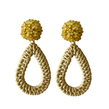 Load image into Gallery viewer, Yellow floral cluster post with rattan teardrop_m donohue collection