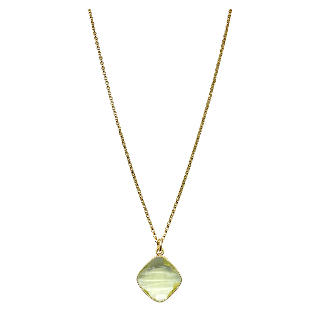 18k gold plated brass chain with Lemon Quartz gemstone drop_m donohue collection