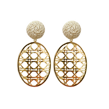 Load image into Gallery viewer, Rattan post with lightweight 18k gold-plated brass woven oval drop_m donohue collection
