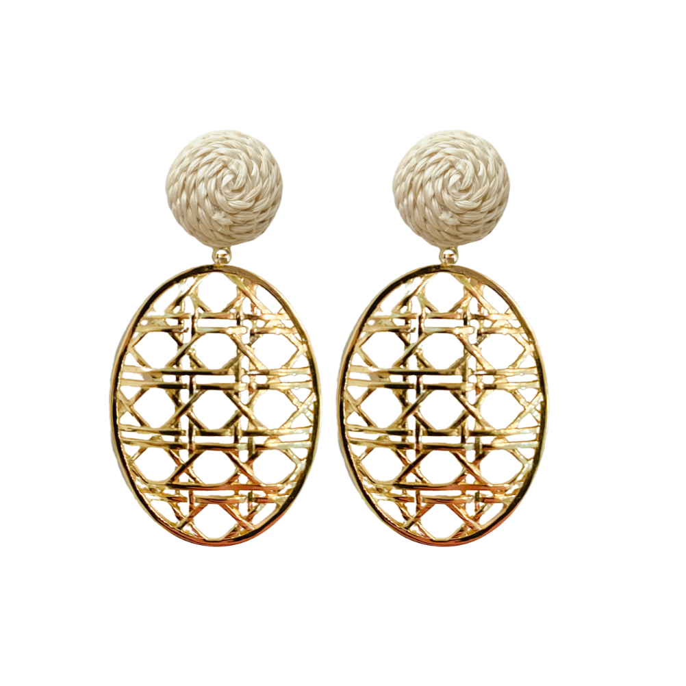 Rattan post with lightweight 18k gold-plated brass woven oval drop_m donohue collection