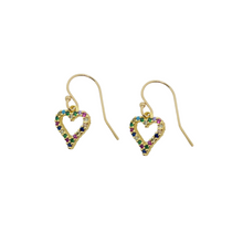 Load image into Gallery viewer, multicolor gem hearts on 14k gold fill hooks_m donohue collection