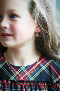 Model wears the Little Gem Heart Earrings_m donohue collection