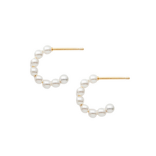 Load image into Gallery viewer, Darling 14k gold plated mini pearl hoops_m donohue collection