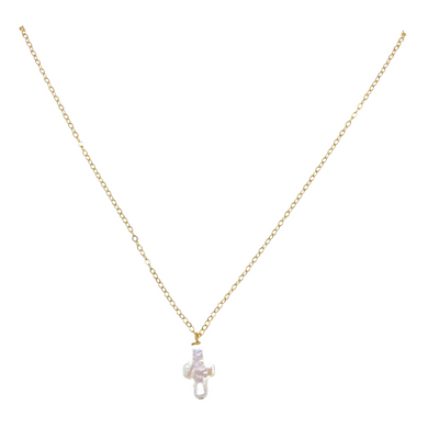 Sterling silver or 14k gold fill necklace with freshwater pearl cross. Available in 16