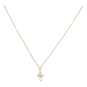Sterling silver or 14k gold fill necklace with freshwater pearl cross. Available in 16" and 18" lengths_m donohue collection