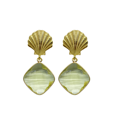 Stunning gold plated shell post with lemon quartz gemstone drop_m donohue collection
