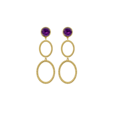 amethyst gemstone post with twisted gold plated oval drops_m donohue collection