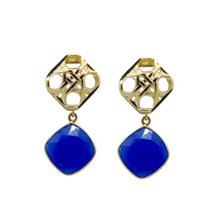 Load image into Gallery viewer, Gold wicker post with cobalt blue gemstone drop_m donohue collection