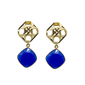 Gold wicker post with cobalt blue gemstone drop_m donohue collection
