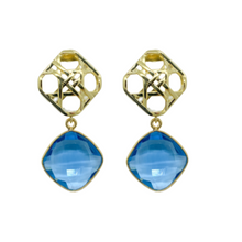 Load image into Gallery viewer, Gold wicker posts paired perfectly with a vibrant blue quartz drop_m donohue collection