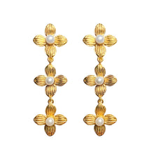 Load image into Gallery viewer, Gold floral drop earrings accented with freshwater pearls_m donohue collection