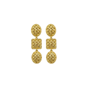 gold woven triple earrings with basket weave detail_m donohue collection