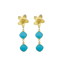 Load image into Gallery viewer, Intricate floral posts with a rich double Turquoise drop_m donohue collection
