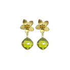 gold flower earrings with peridot gemstone drop_m donohue collection