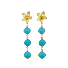Load image into Gallery viewer, Intricate floral posts with a triple turquoise drop_m donohue collection