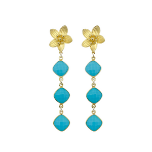Intricate floral posts with a triple turquoise drop_m donohue collection