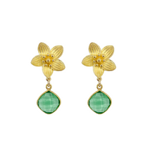 Load image into Gallery viewer, Intricate floral posts with a rich green quartz drop_m donohue collection