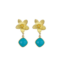 Load image into Gallery viewer, Intricate floral posts with a vibrant Turquoise drop_m donohue collection