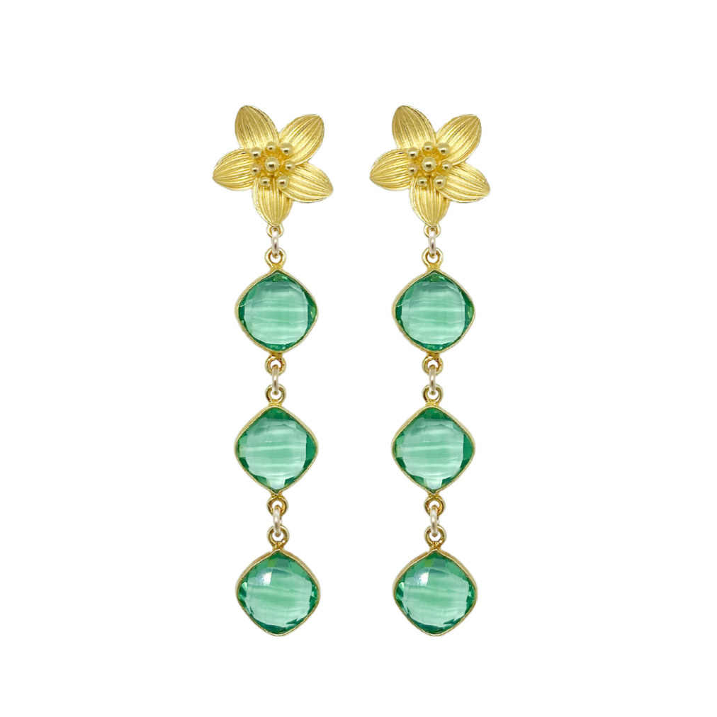 Intricate floral posts with a rich green quartz drop_m donohue collection