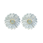 Beautiful white mother of pearl flower clip-on post with green aquamarine gemstone center_m donohue collection