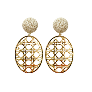 Rattan clip-on post with lightweight 18k gold-plated brass woven oval drop_m donohue collection