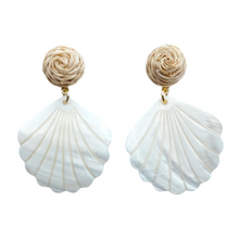 Load image into Gallery viewer, Rattan clip-on post with lightweight mother of pearl shell drop_m donohue collection