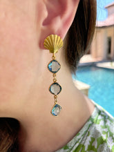 Load image into Gallery viewer, Ocean Blue Quartz Drop Shell Earring