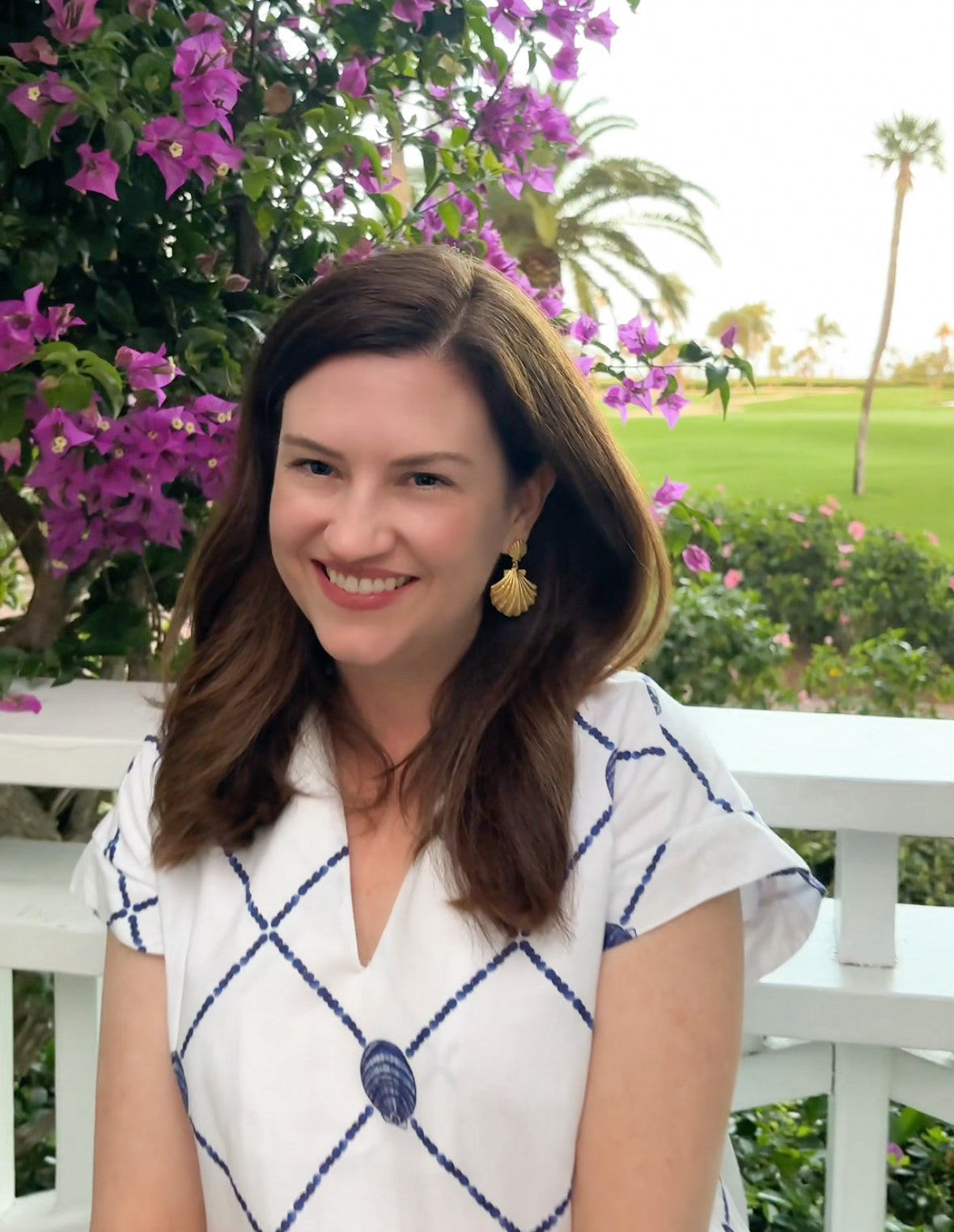 shell earrings on model at gasparilla inn and club_m donohue collection