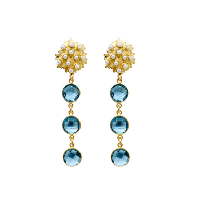 Jardin hydrangea earrings with blue quartz semi-precious gemstone drops_m donohue collection