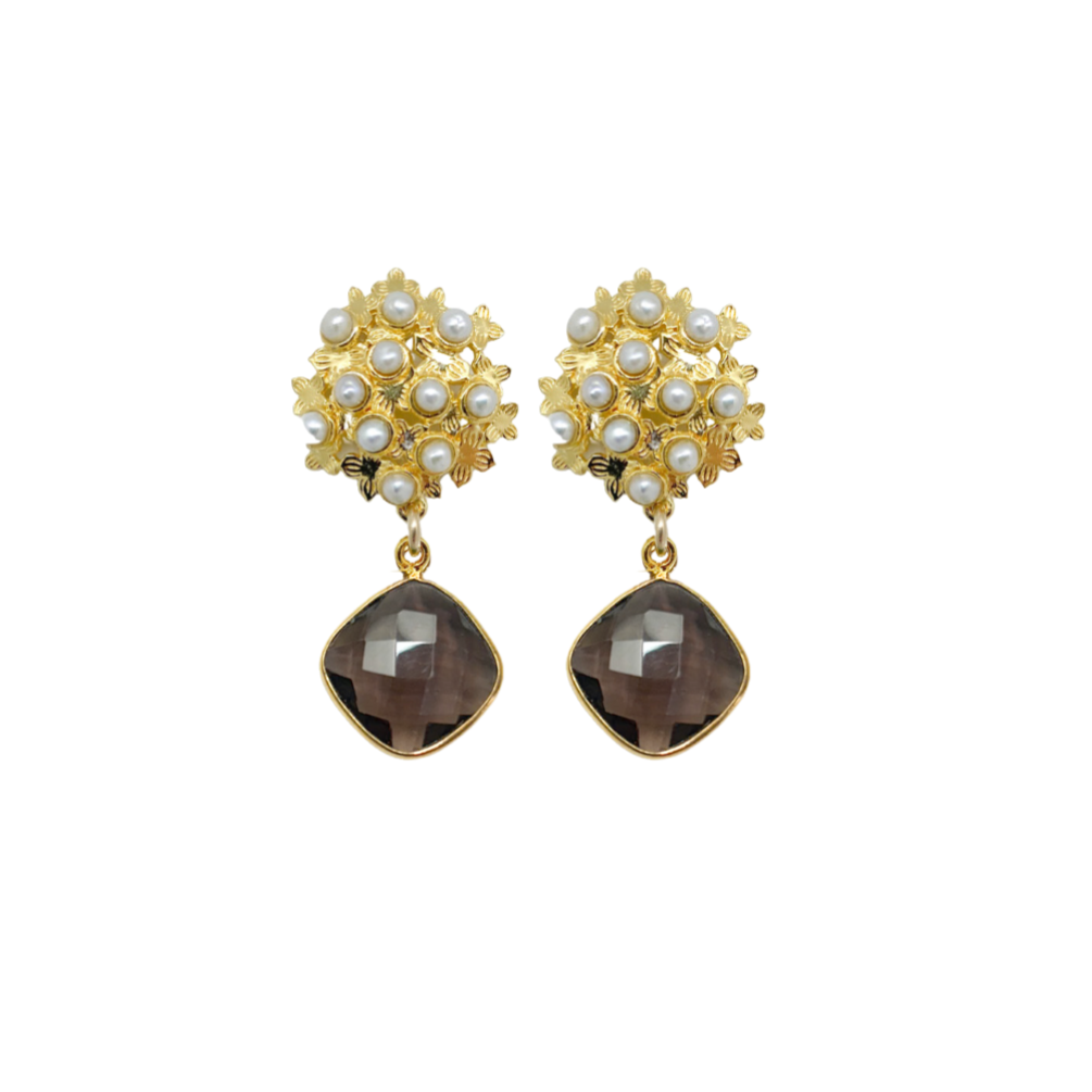 jargin gold hydrangea and smoky quartz earrings_m donohue collection