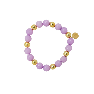 Beautiful stretch bracelet with lavender color beads and gold plated copper beads_m donohue collection