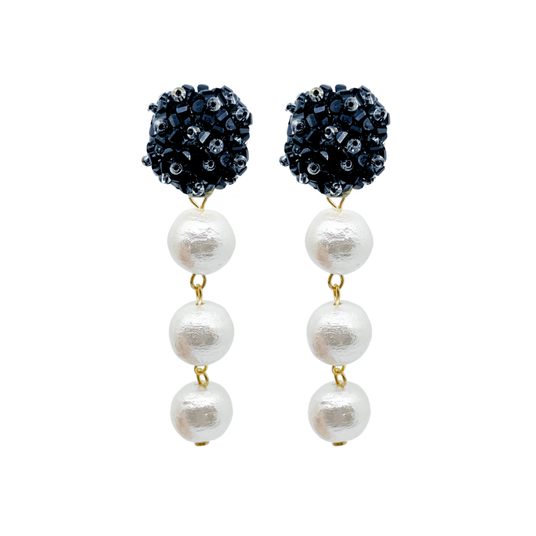 Flower cluster clip-on post with three lightweight cotton pearl drop-m donohue collection