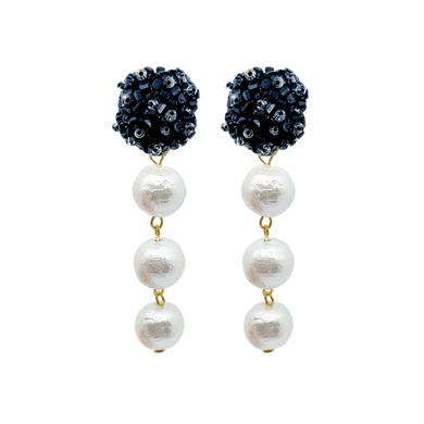 Flower cluster post with three lightweight cotton pearl drop-m donohue collection