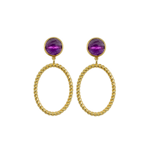 amethyst gemstone post earrings with gold twisted loop_m donohue collection