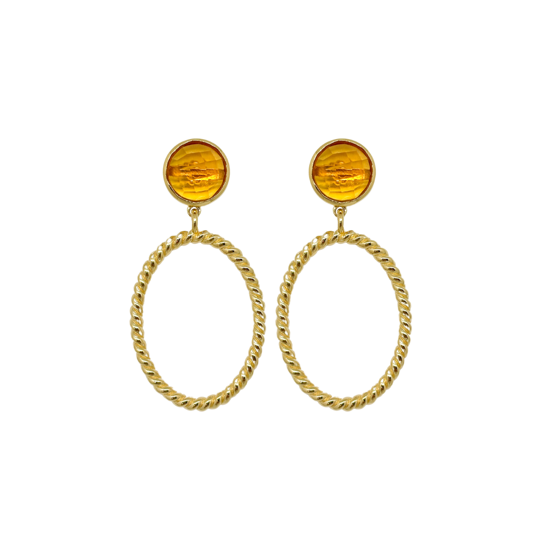 citrine gemstone post earrings with gold twisted loop_m donohue collection