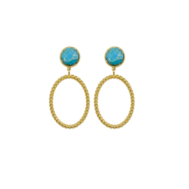 turquoise gemstone post earrings with gold twisted loop_m donohue collection