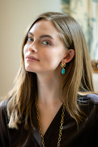 Model wears Avignon Turquoise earring_m donohue collection