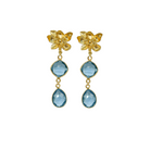 gold magnolia flower earring post with blue quartz gemstone drops_ m donohue collection