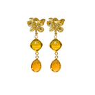 gold magnolia flower earring post with orang citrine quartz gemstone drops_ m donohue collection