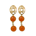 gold woven remy earring posts with two orange carnelian drops_mdonohuecollection