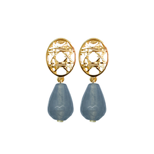 18k gold-plated brass woven posts with grey quartz drops_m donohue collection