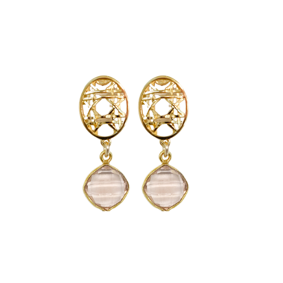 18k gold-plated brass woven posts with single Morganite drops_m donohue collection