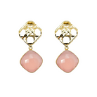 gold wicker design earrings with semi-precious rose quartz gemstones_m donohue collection