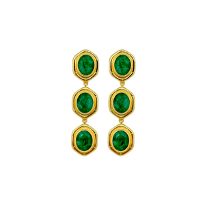 bamboo gold and emerald triple drop earrings_ m donohue collection