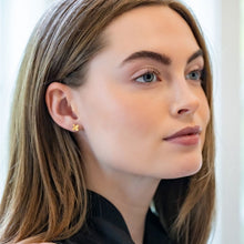 Load image into Gallery viewer, Model is wearing Tiny Bloom Gold Stud Earrings_m donohue collection