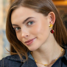 Load image into Gallery viewer, Model is wearing Cecile Garnet Drop Earrings_m donohue collection