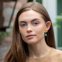 Load image into Gallery viewer, Model wears Cecile Turquoise Drop earrings_m donohue collection